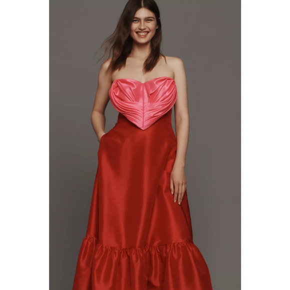Anthropologie HUTCH Strapless Heart Maxi Dress in Red Pink Size US 6 NWT $218 - Picture 3 of 6